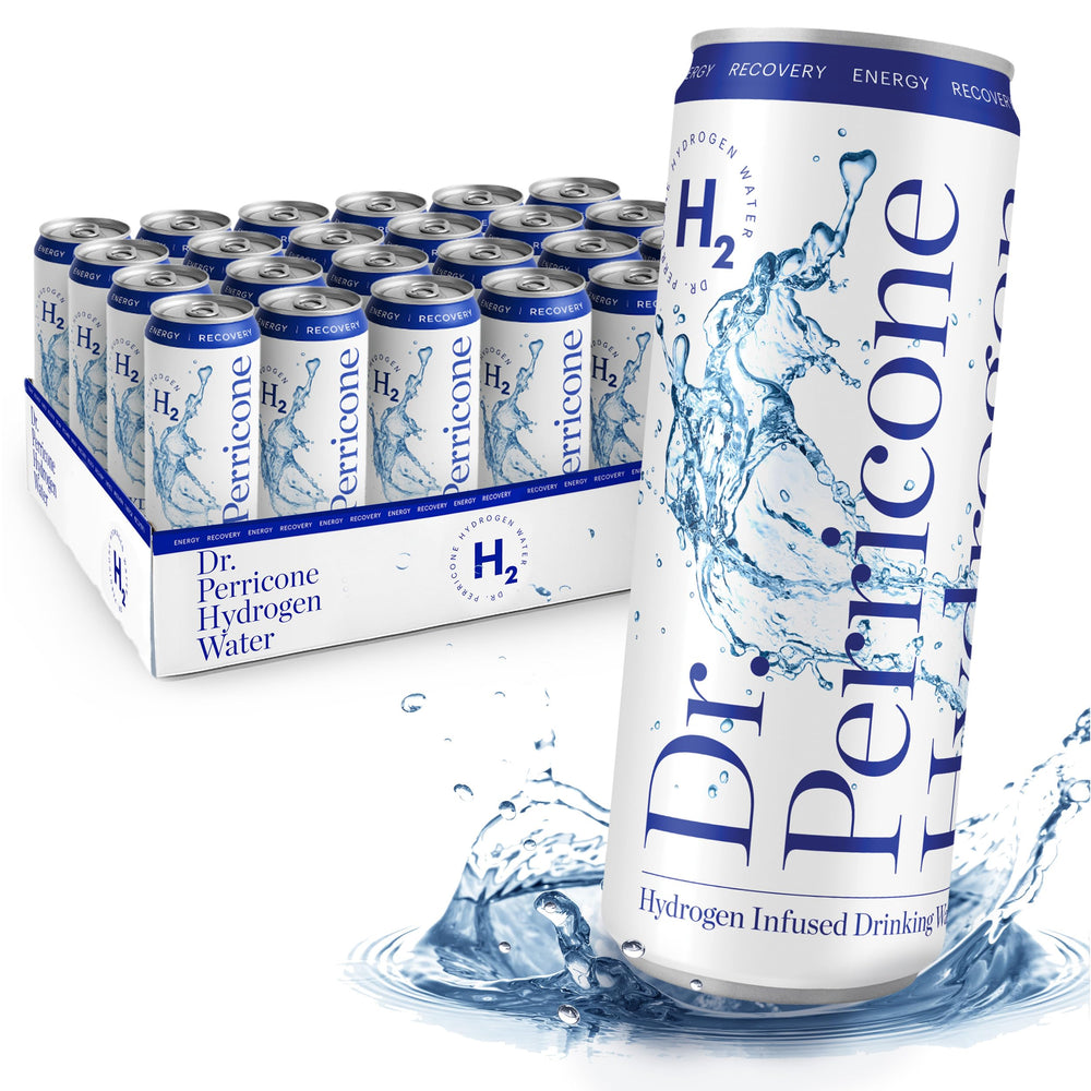 Dr. Perricone Hydrogen Water front 24-pack showing compact portable hydration benefits