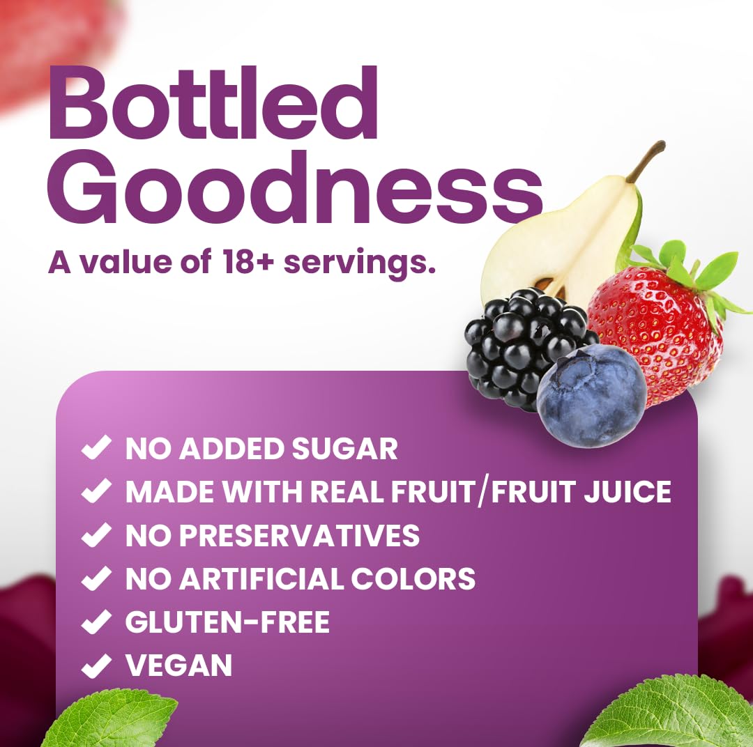 Dr. Smoothie bottle beside a measuring cup showing 46 oz size and yield benefits
