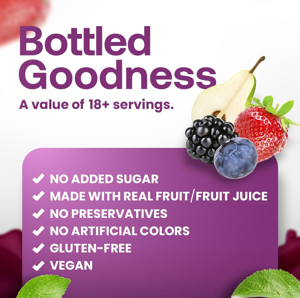 Dr. Smoothie bottle beside a measuring cup showing 46 oz size and yield benefits