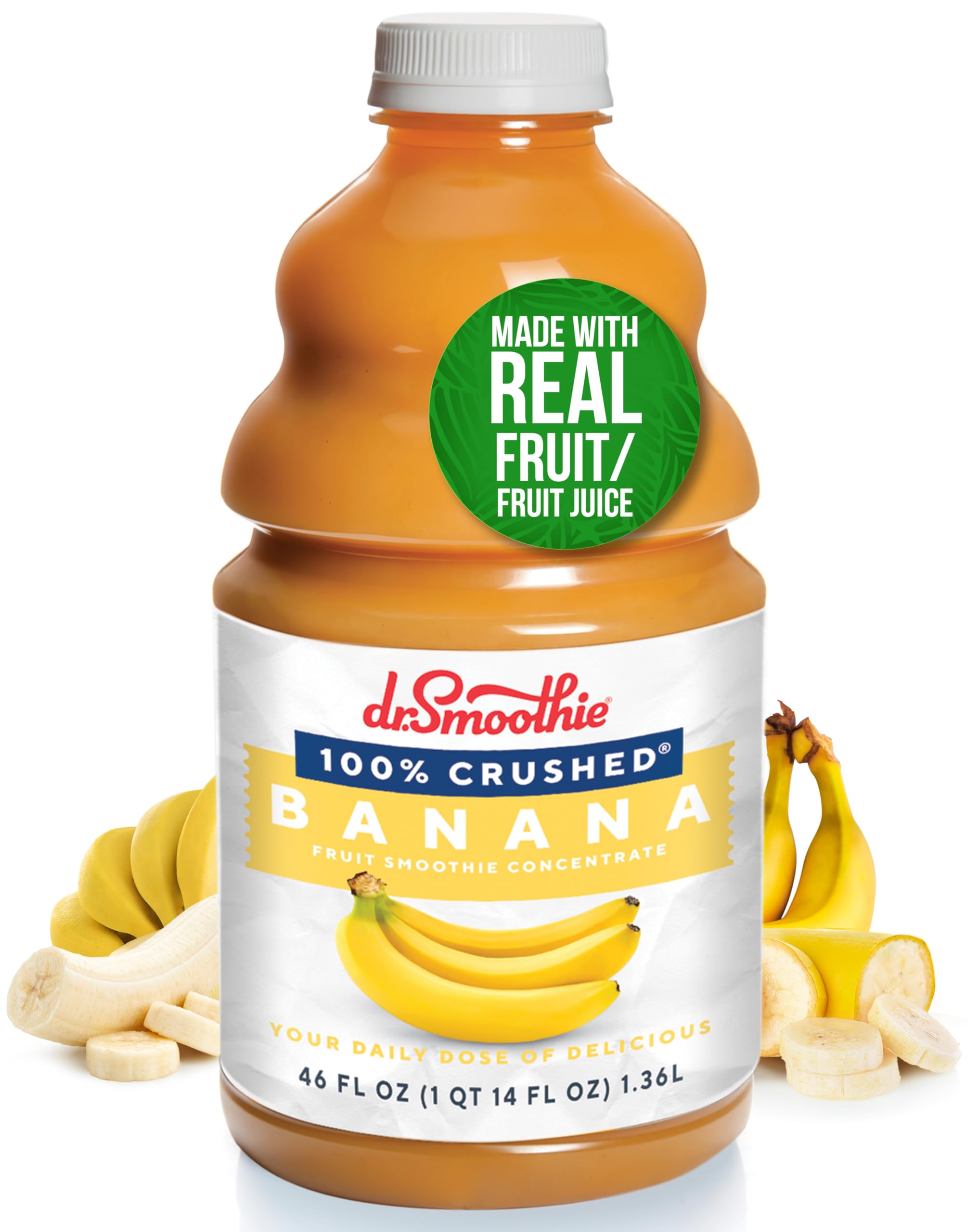 Dr. Smoothie front label showing 46 oz bottle and clean ingredients benefit