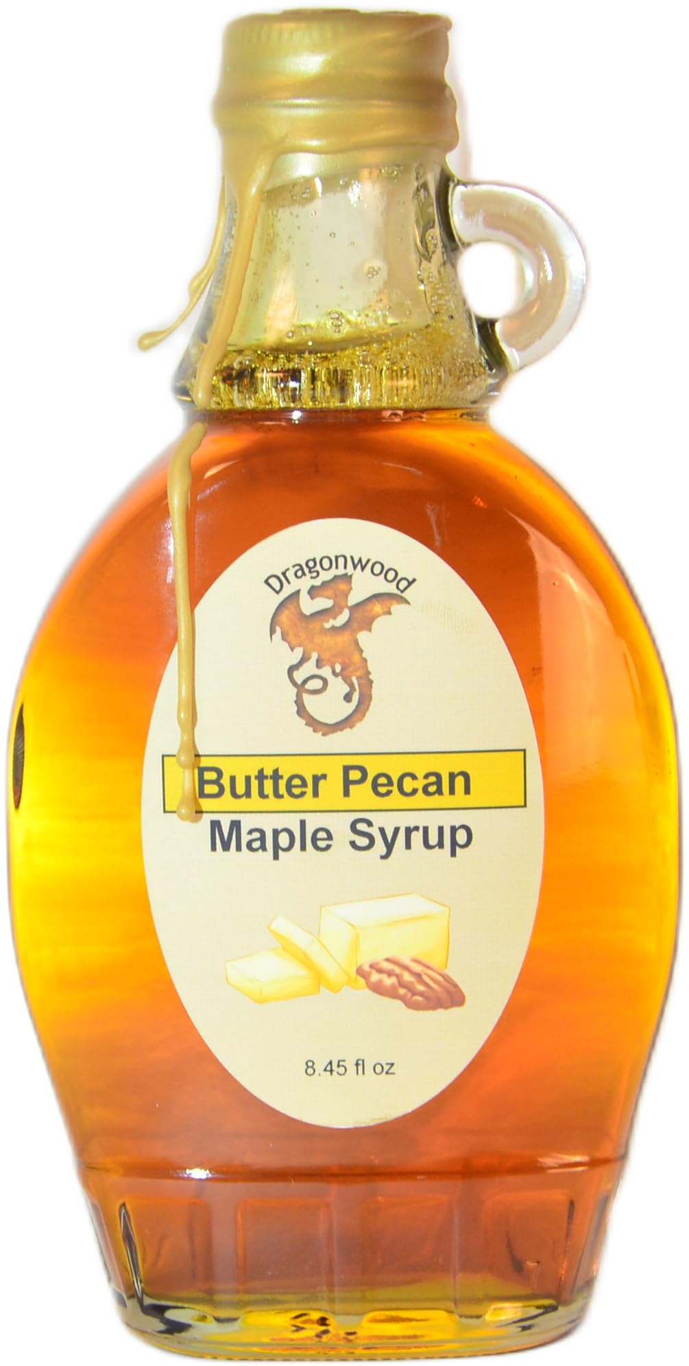 Dragonwood bottle front label showing butter pecan flavor and premium look