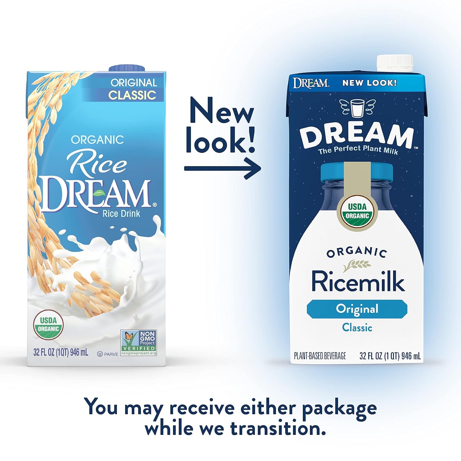 Dream Blends pouring rice milk into a glass for a refreshing drink