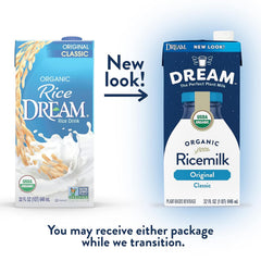 Dream Blends pouring rice milk into a glass for a refreshing drink