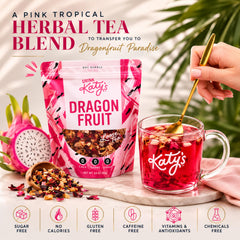 DRINK KATY'S close-up of loose-leaf blend showing fruit pieces and bright botanicals