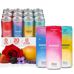 Drink Your Meditation front packaging showing the 12-pack with clear branding and calm vibes