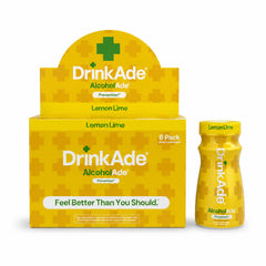 DrinkAde front bottle lemon lime showing label and compact size for easy packing