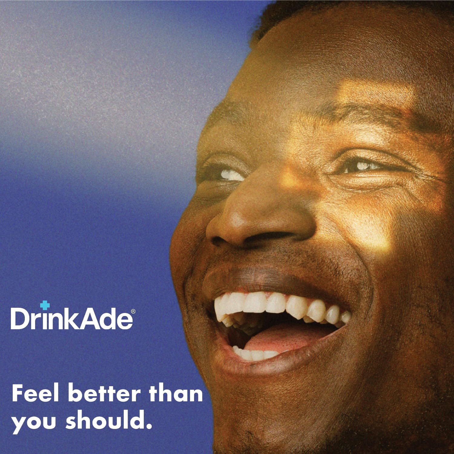 Person holding DrinkAde before drinking to illustrate pre-event use and support