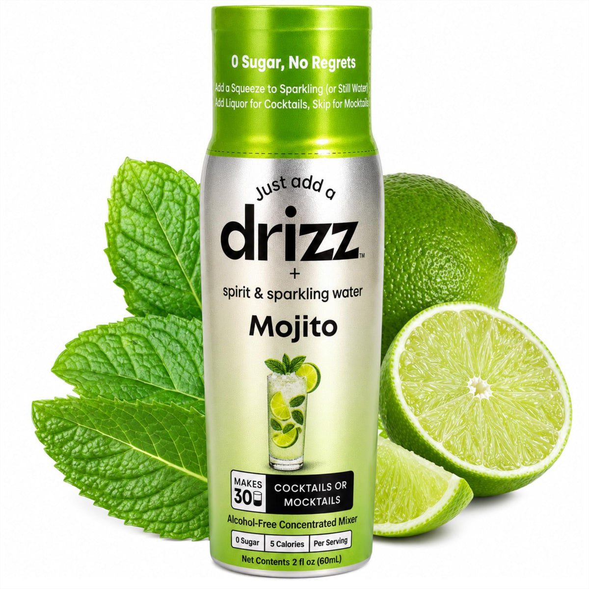 Drizz pocket bottle front showing compact mixer, easy portability benefit