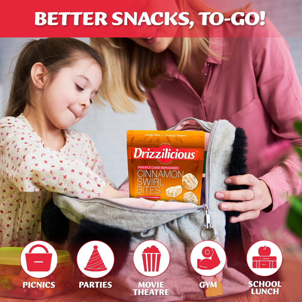 Drizzilicious snack bags inside lunchbox ready for school or work