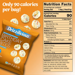 Drizzilicious birthday cake bag open with visible drizzled pieces convenience