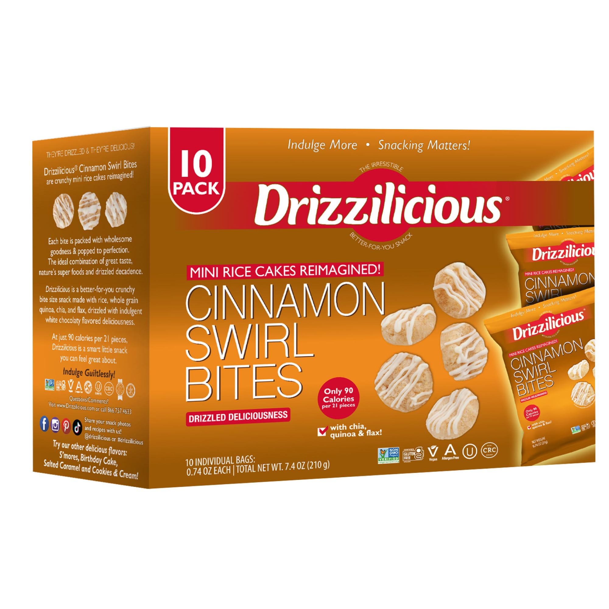Drizzilicious front packaging showing cinnamon swirl and benefits