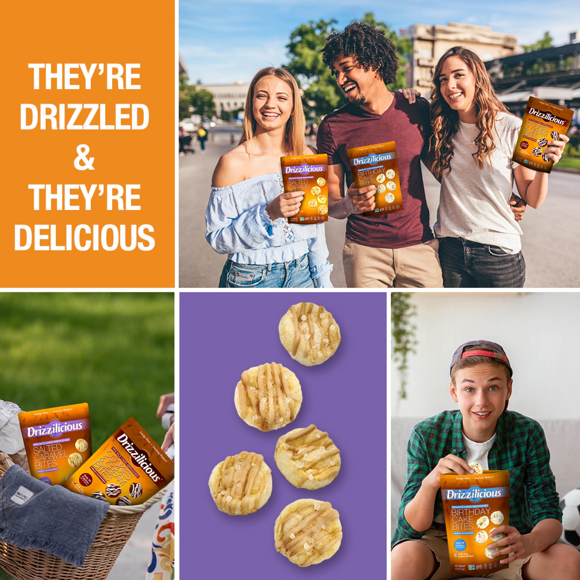 Drizzilicious kids enjoying mini rice cakes at table for family-friendly snack