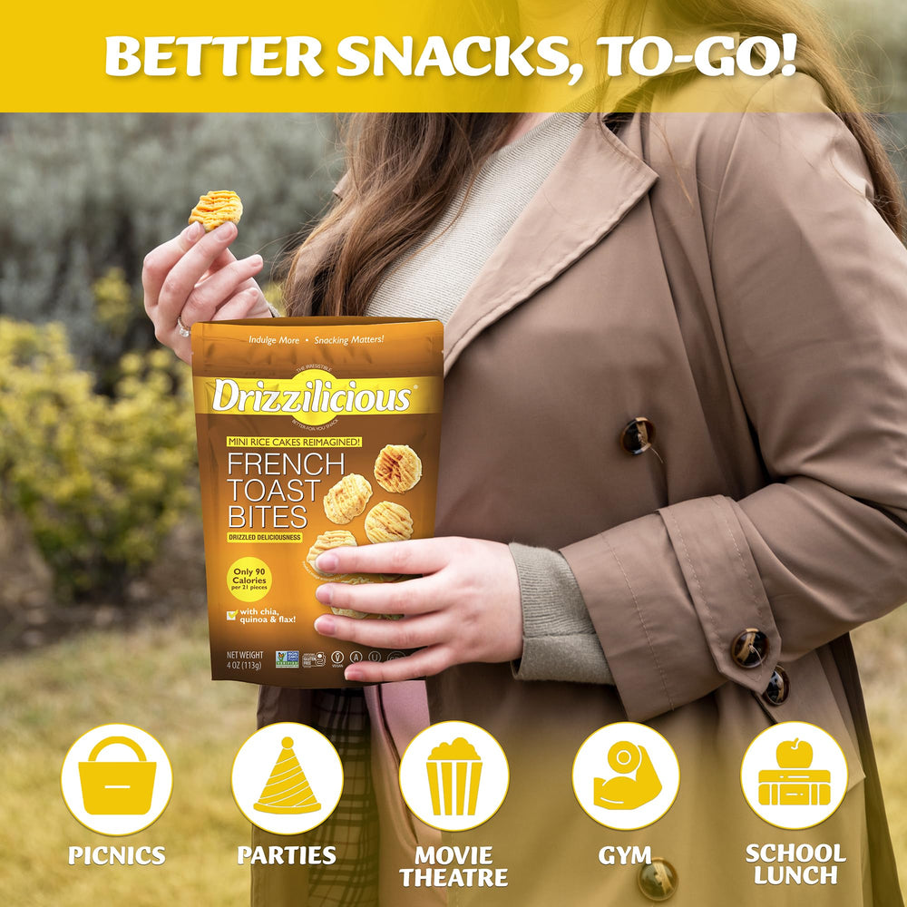 Drizzilicious pack size comparison illustrating individual .74 oz pouch convenience