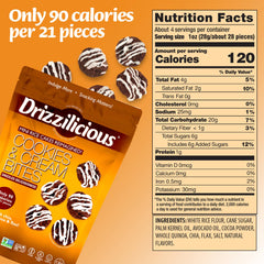 Drizzilicious size comparison next to coin showing portion control benefit