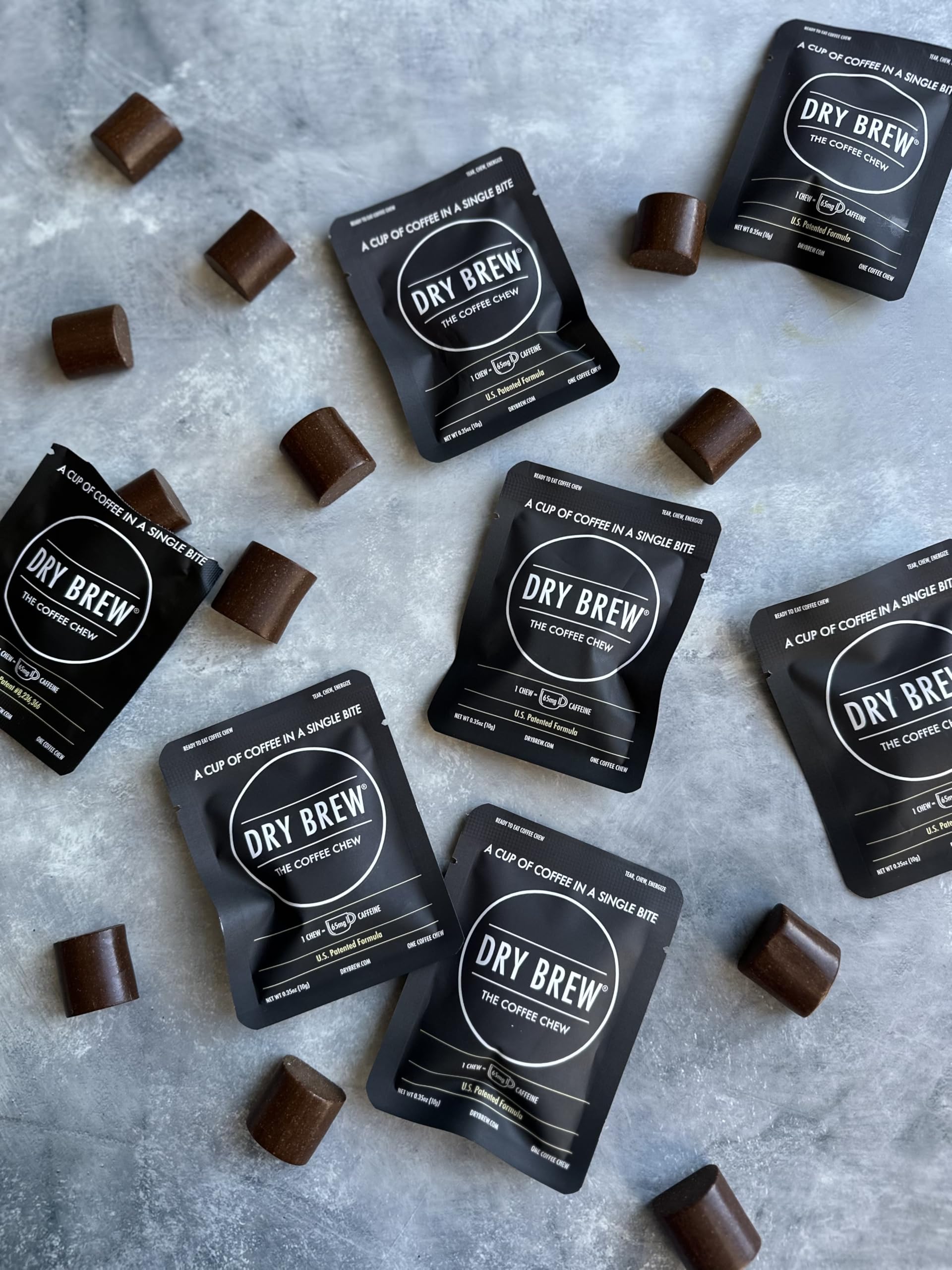 Dry Brew chews in a travel bag showing convenience and mess-free energy
