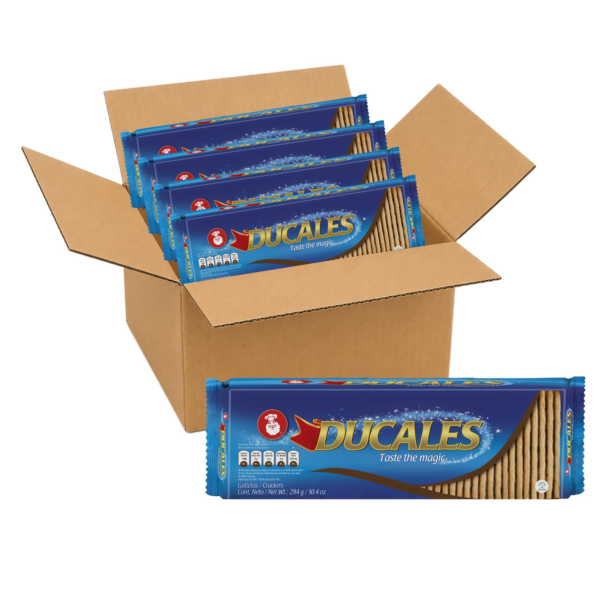 DUCALES front packaging showing four-pack, highlights convenience and freshness