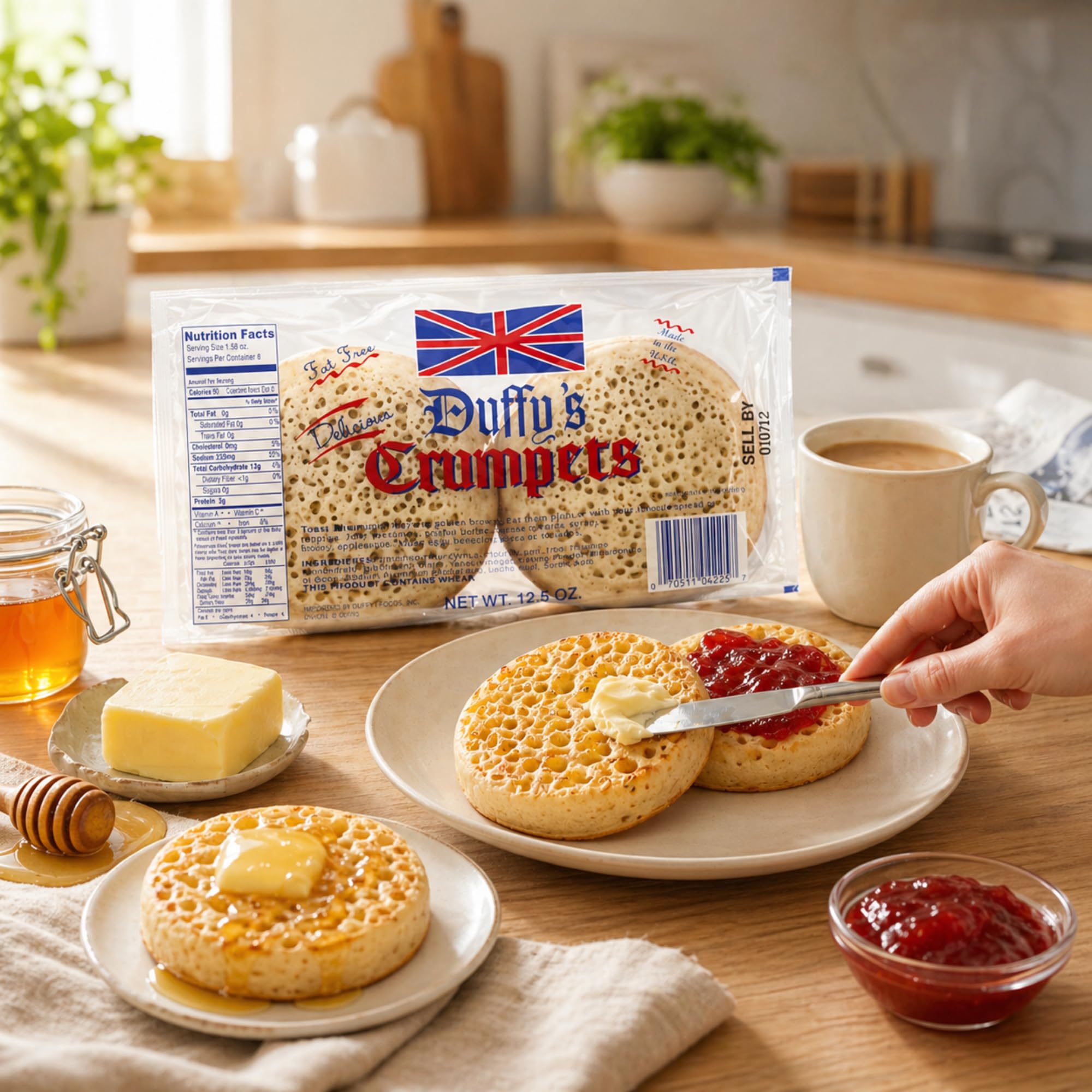 Duffy's crumpet with melted cheese in skillet showing savory serving idea