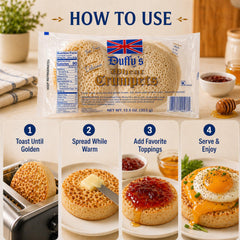 Duffy's toasted crumpet with melted butter illustrating crisp outside soft inside