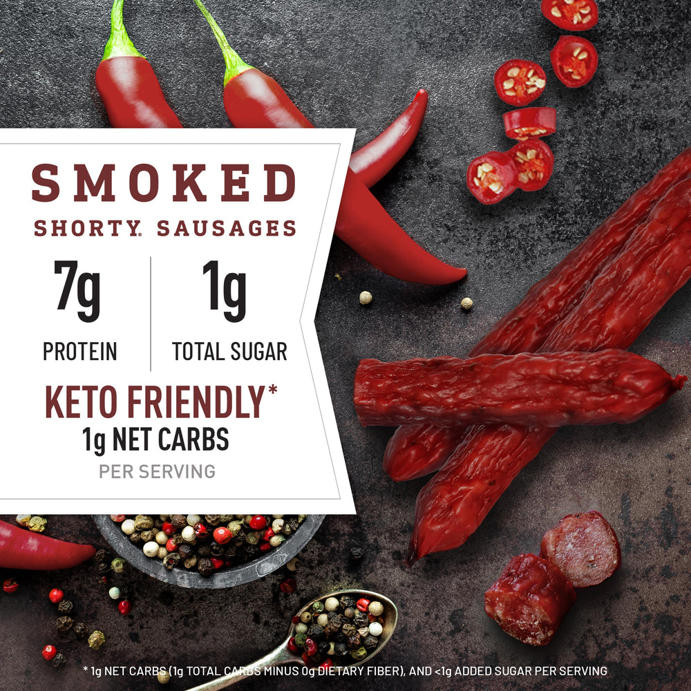 DUKE'S close-up of smoked sausage link texture and visible spice for taste