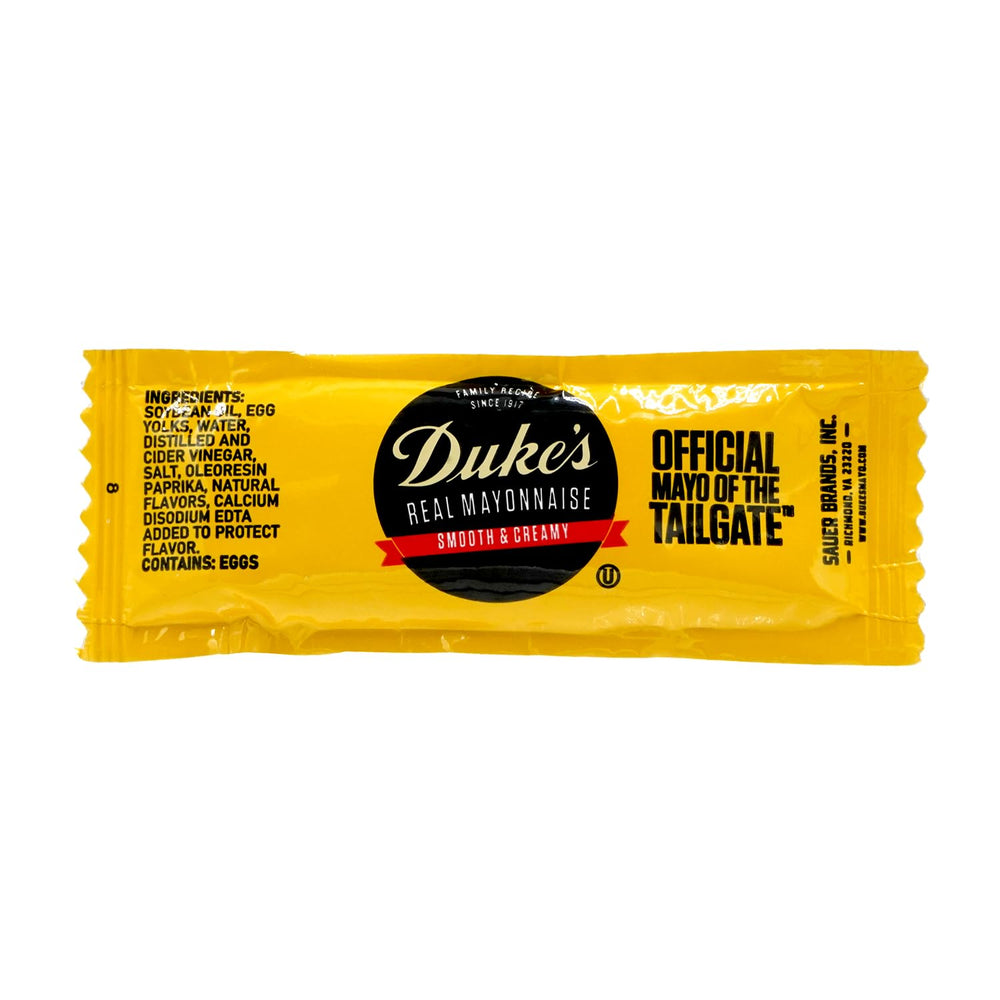 DUKE'S packet front view showing branding and serving size, easy single-serve convenience