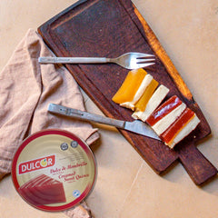Dulcor close-up texture slice showing firm paste and smooth cut for presentation