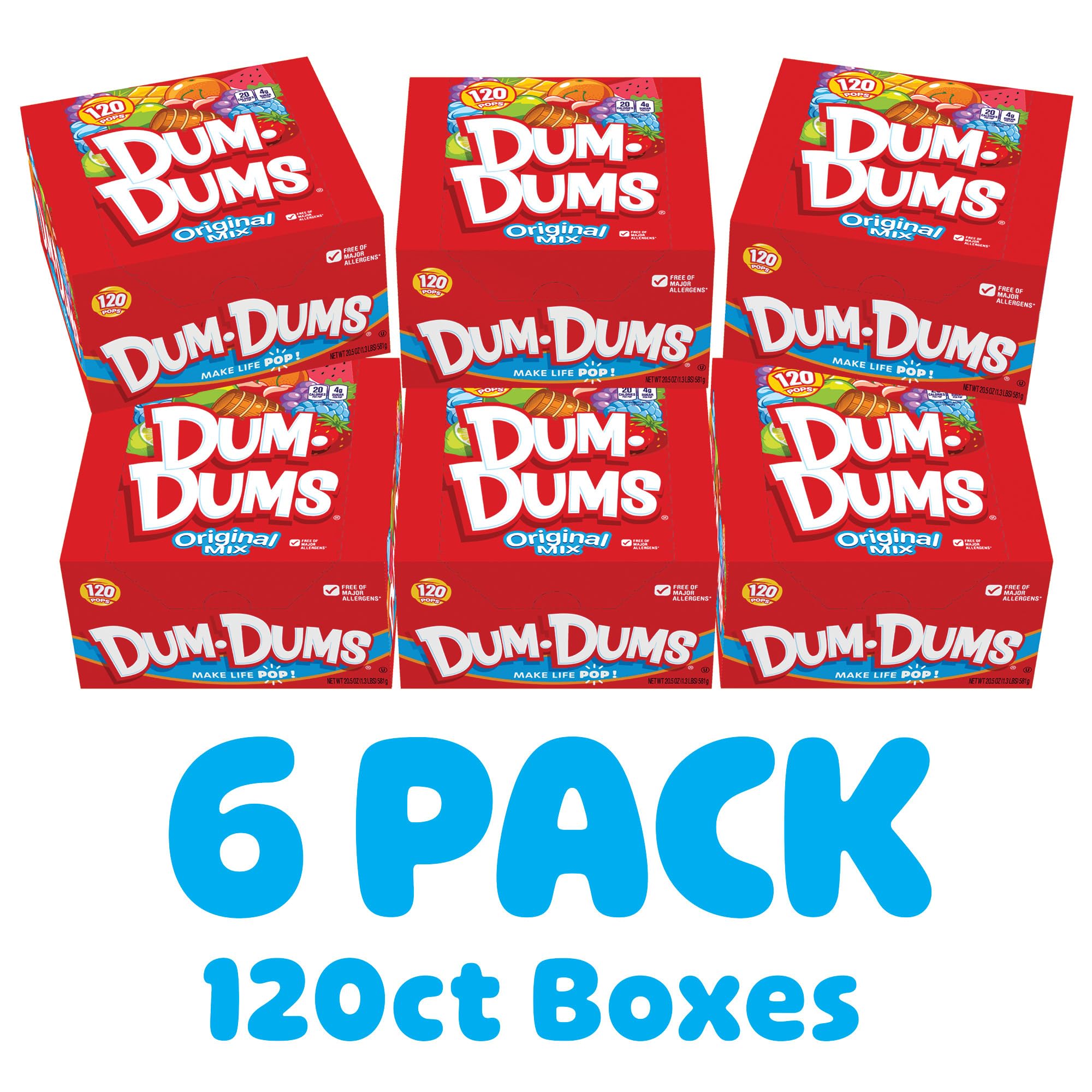 Dum Dums six 120-count counter display boxes arranged for easy serving