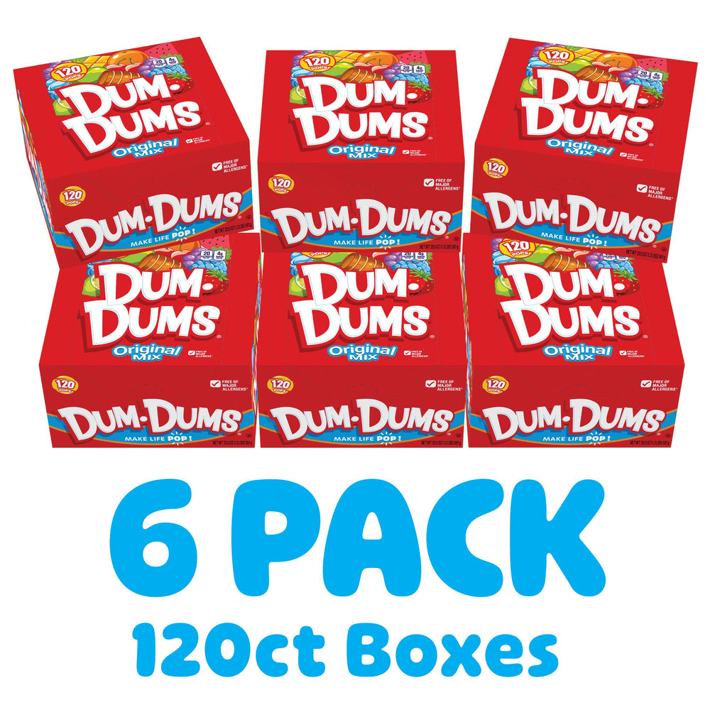 Dum Dums six 120-count counter display boxes arranged for easy serving