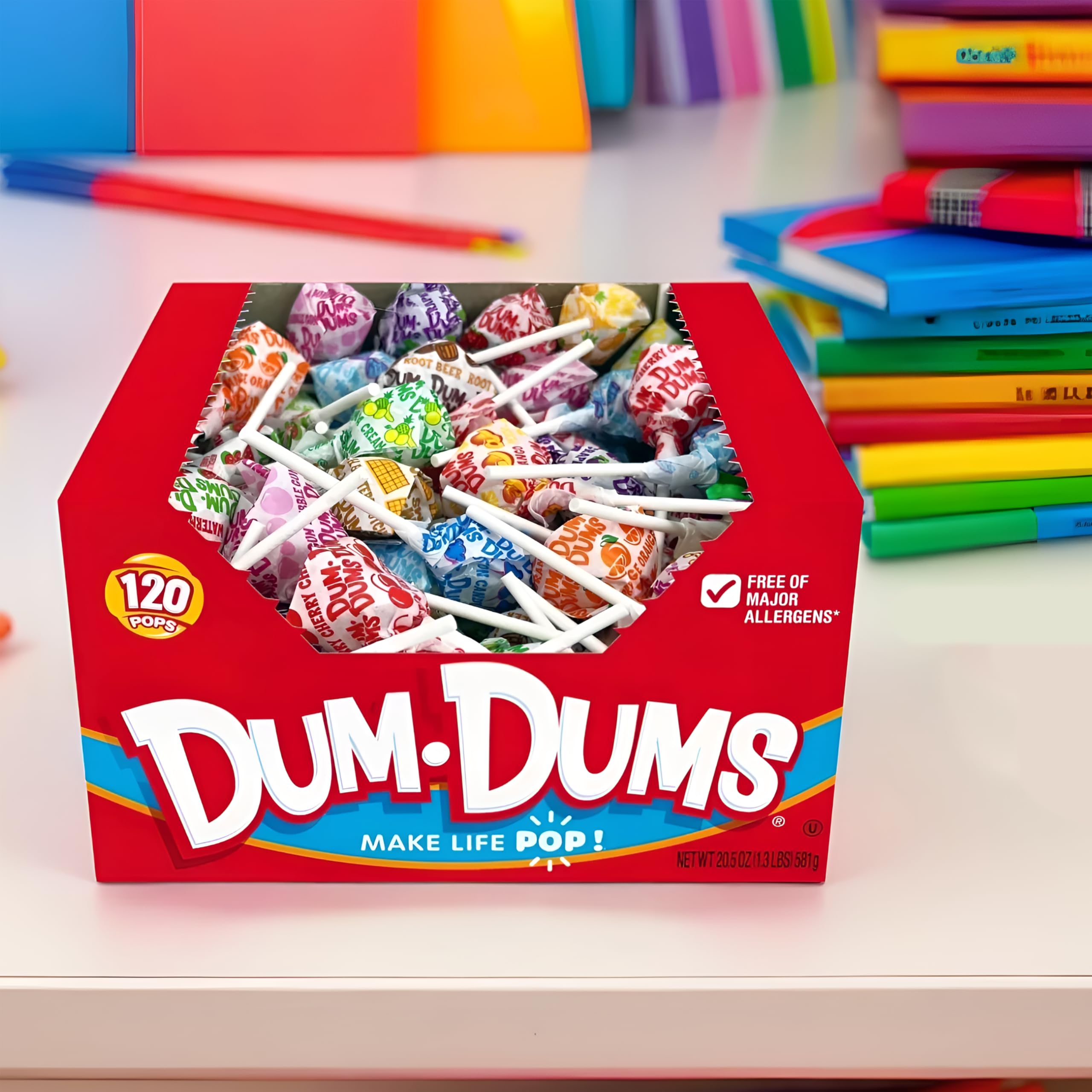 Dum Dums wrapper detail showing printed flavor names for quick identification