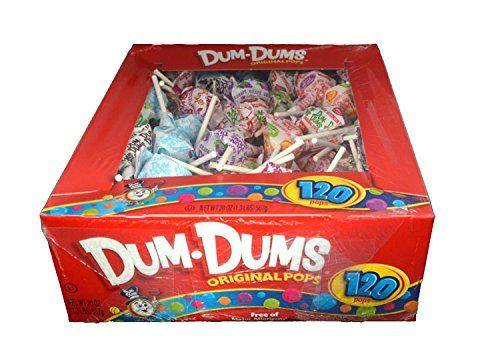 Dum Dums box front view showing 120-count and assorted flavors for party convenience