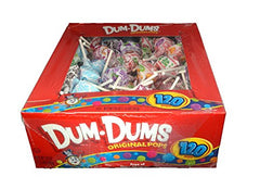 Dum Dums box front view showing 120-count and assorted flavors for party convenience