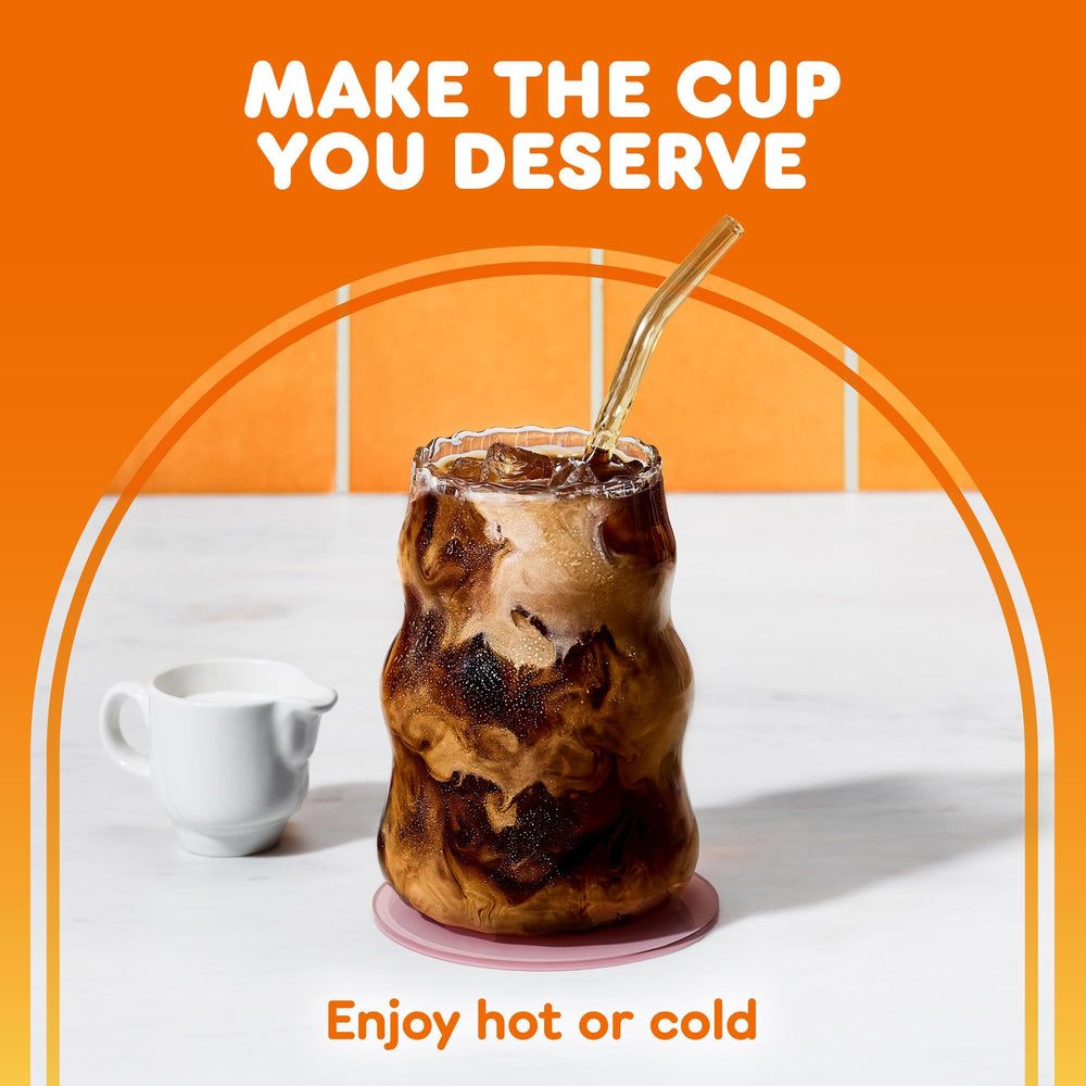 French press extraction with Dunkin’ decaf grounds, smooth full-bodied flavor