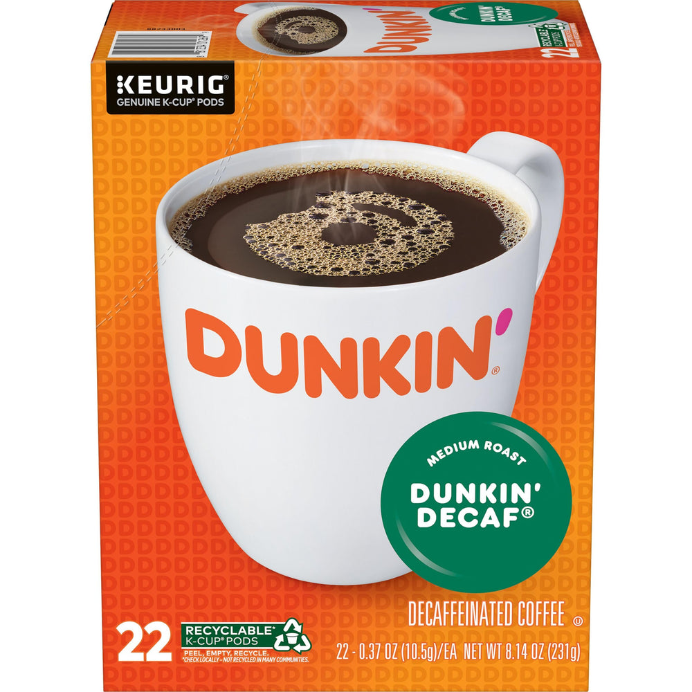Dunkin' front box view showing 22-count pods and brand for easy storage