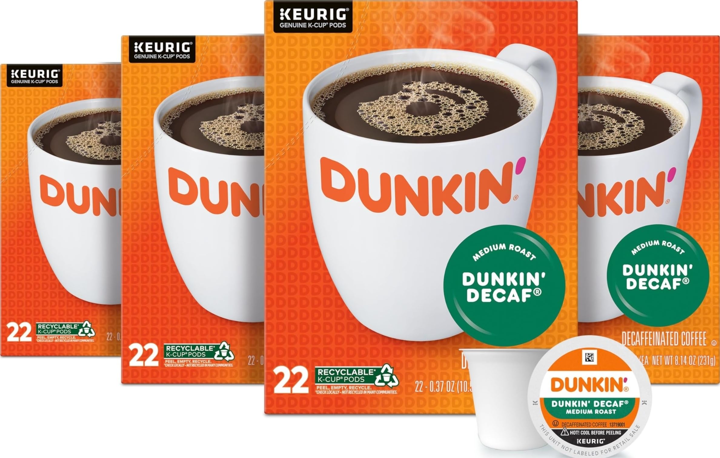 Dunkin' front packaging showing 88-count multi-pack and convenience