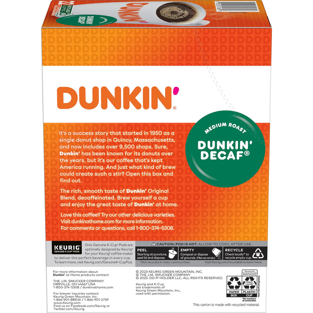 Dunkin' pod inside Keurig chamber showing quick, mess-free brewing