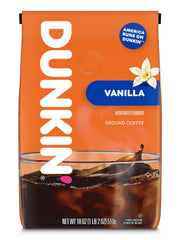 Dunkin' bag front view showing product and easy home brewing benefit