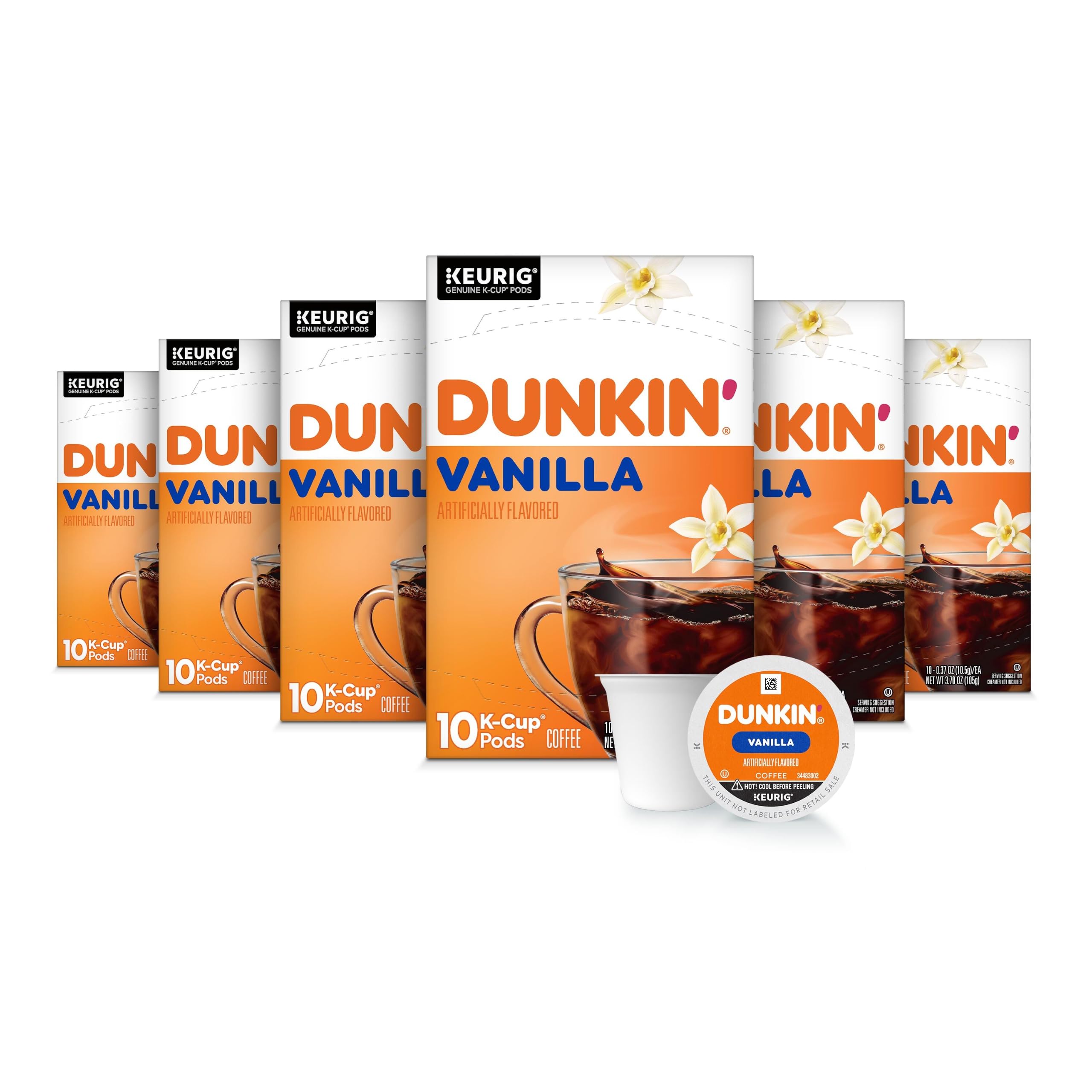 Dunkin' front packaging showing 60-count boxes and brand appeal