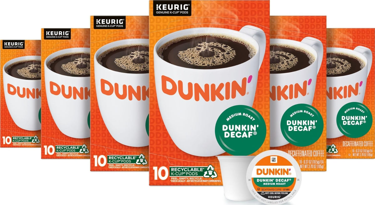 Dunkin' front packaging showing 60-count K-Cup pods and convenience