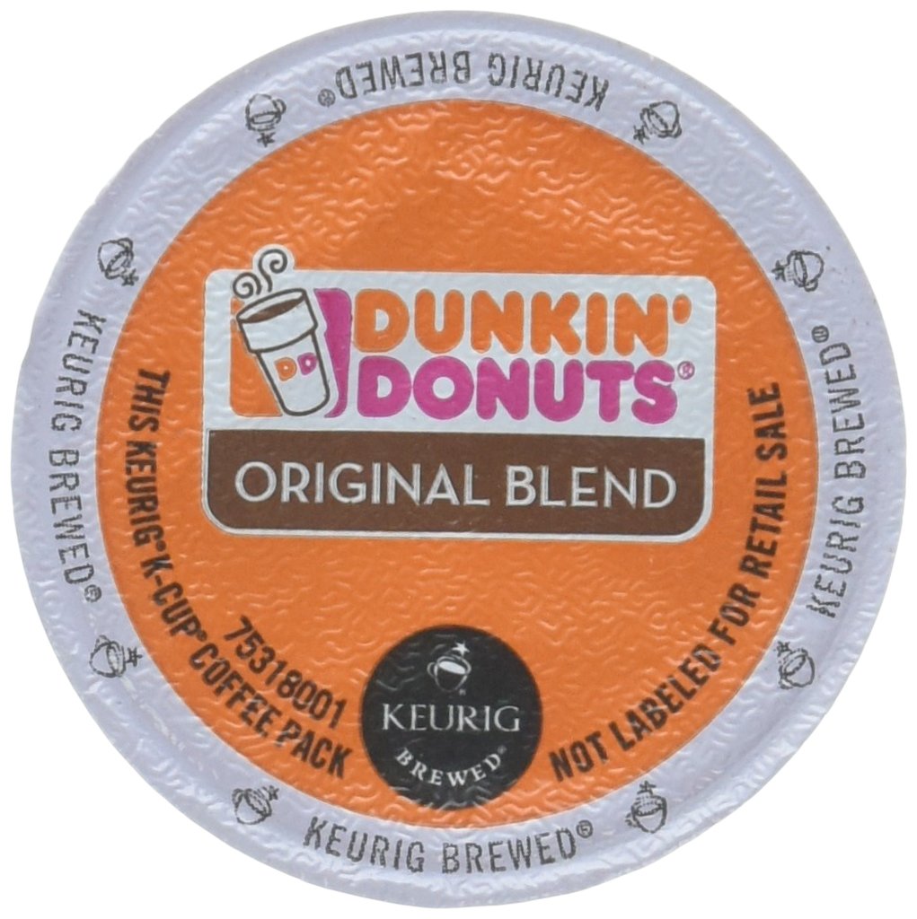 Dunkin' front packaging showing 64-count K-Cups and convenience benefit