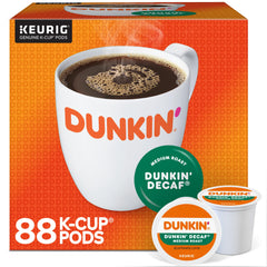 Dunkin' front packaging showing case of four 22-count packs, clear brand visibility and quantity