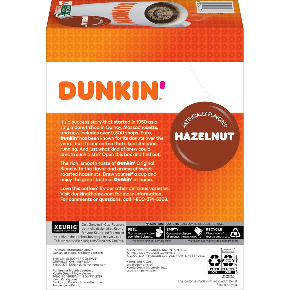 Dunkin' brewed cup of hazelnut coffee showing rich color and warm aroma