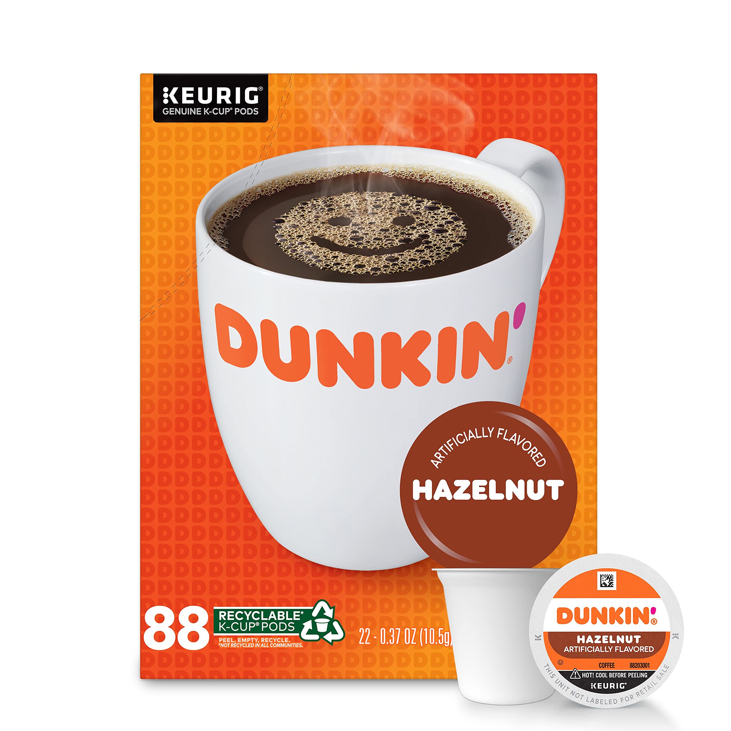 Dunkin' front packaging showing four 22-count boxes and brand convenience
