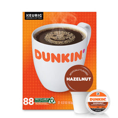 Dunkin' front packaging showing four 22-count boxes and brand convenience