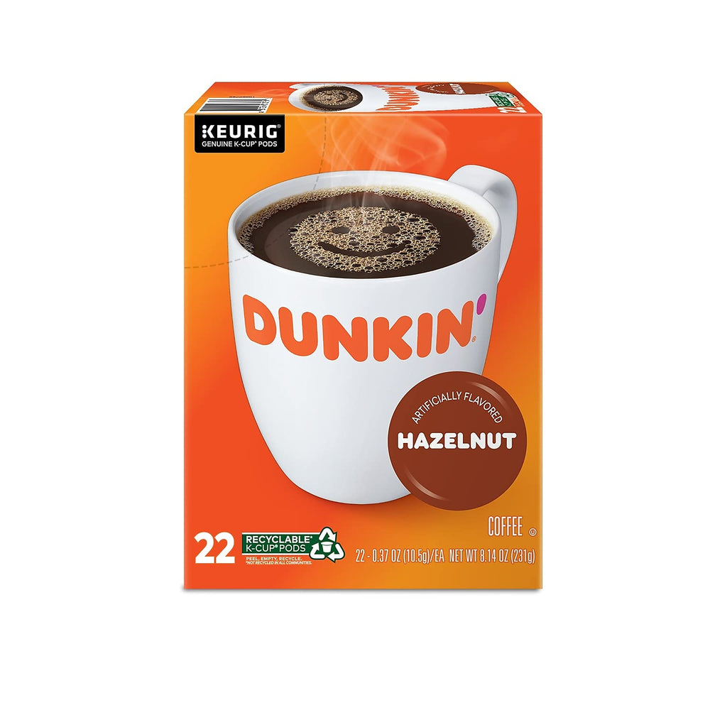 Dunkin' brewed cup of hazelnut coffee top view with crema and aroma