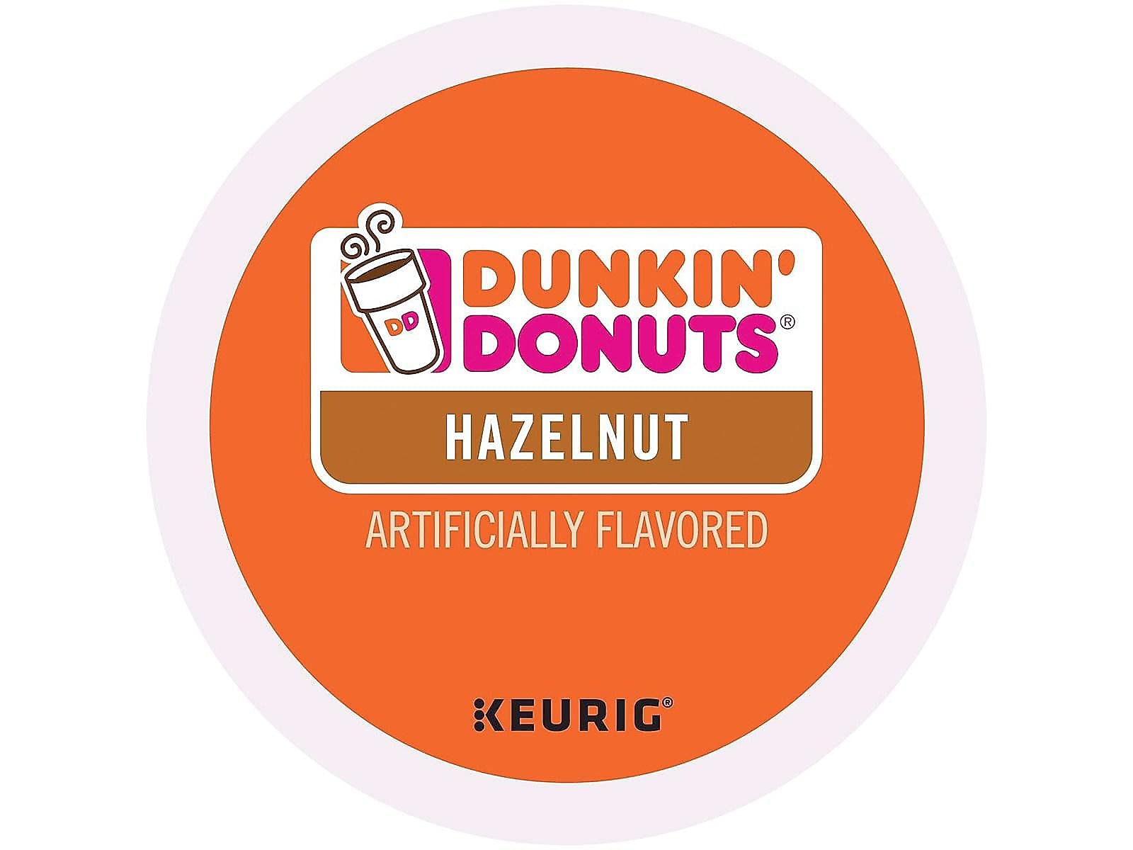 Dunkin' close-up of a single hazelnut K-Cup pod highlighting seal freshness