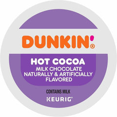 Dunkin' front packaging showing K-Cup pods and quick hot cocoa convenience