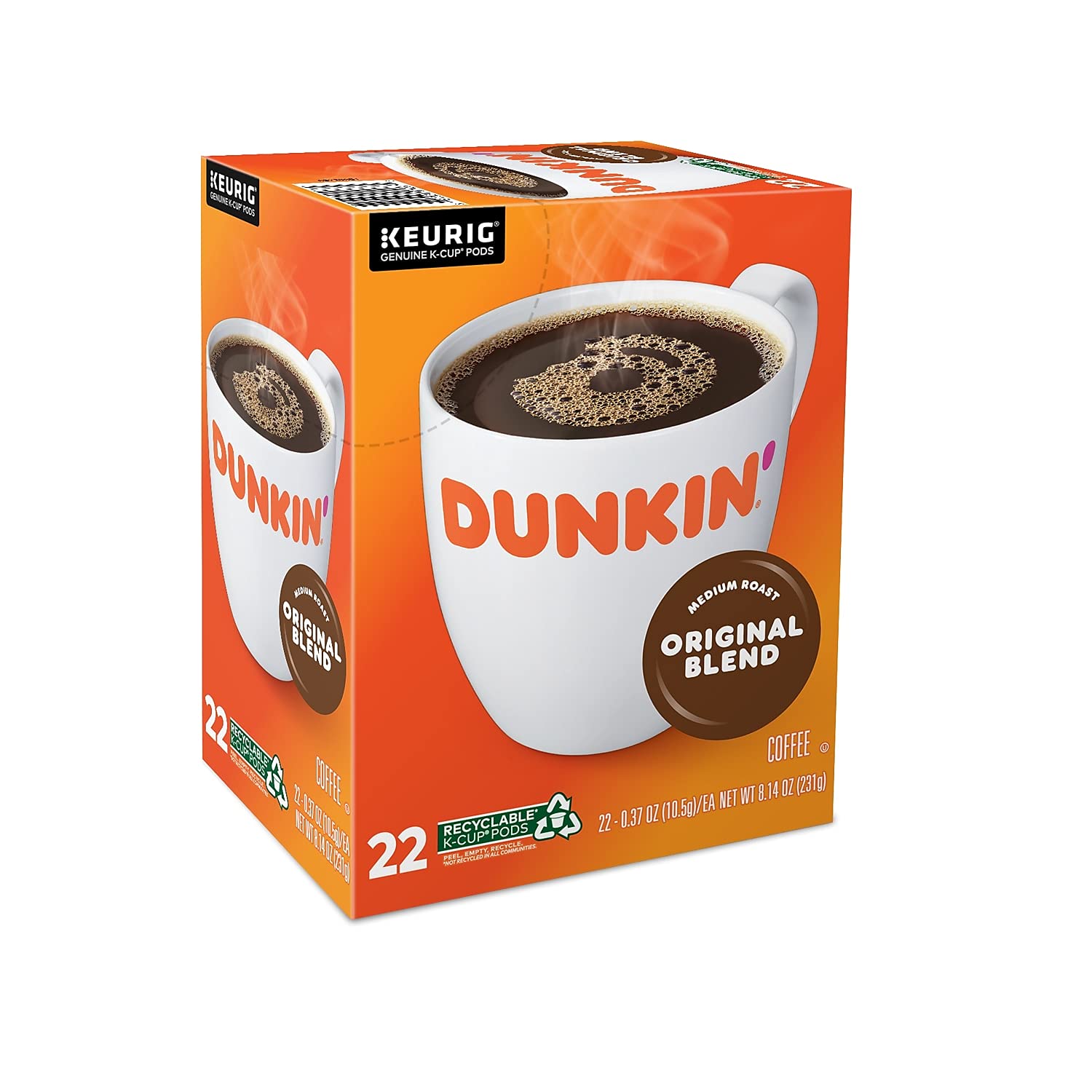 Dunkin' pod side label highlighting roast and Arabica bean quality