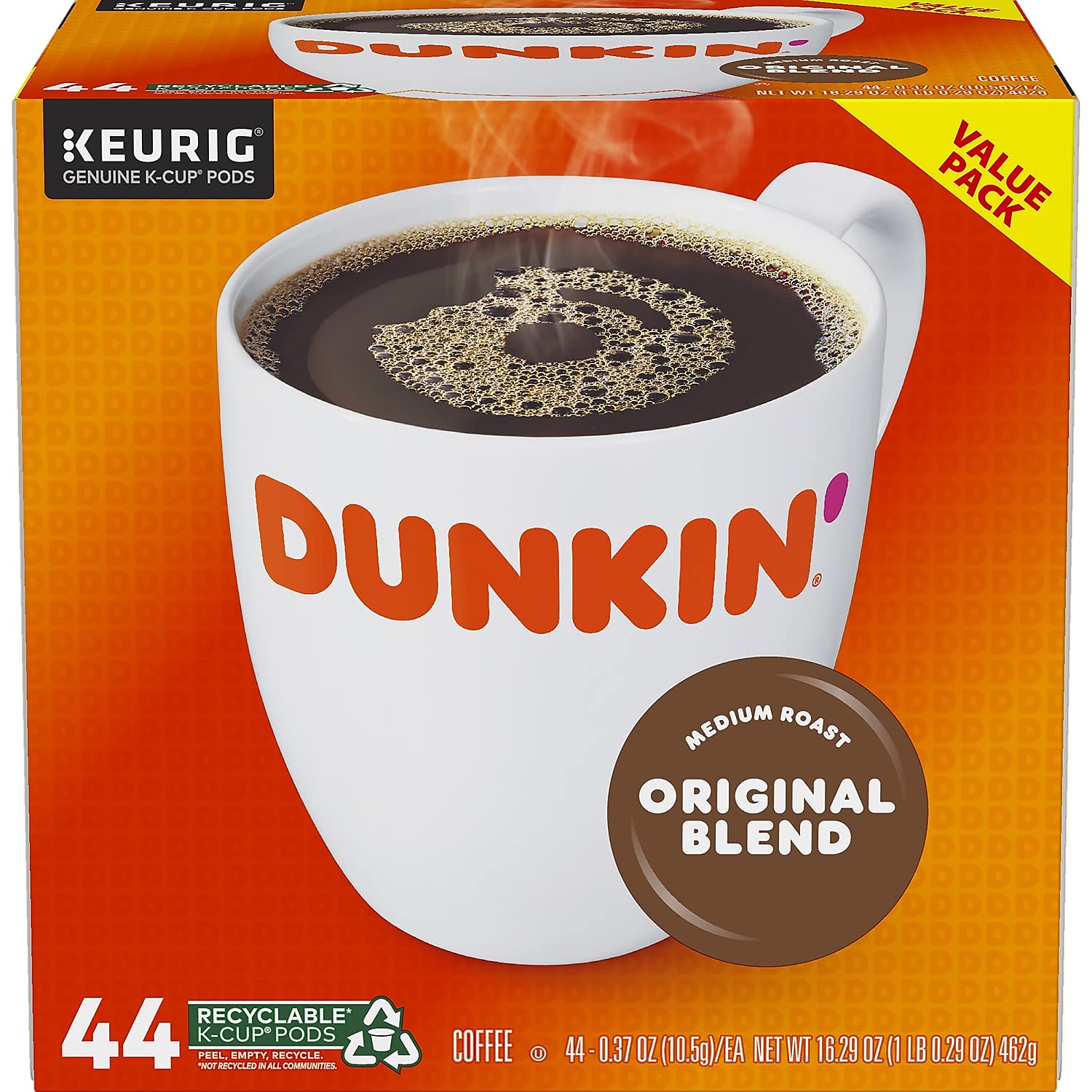 Dunkin' K-Cup side profile showing pod shape and durable seal for reliable brewing