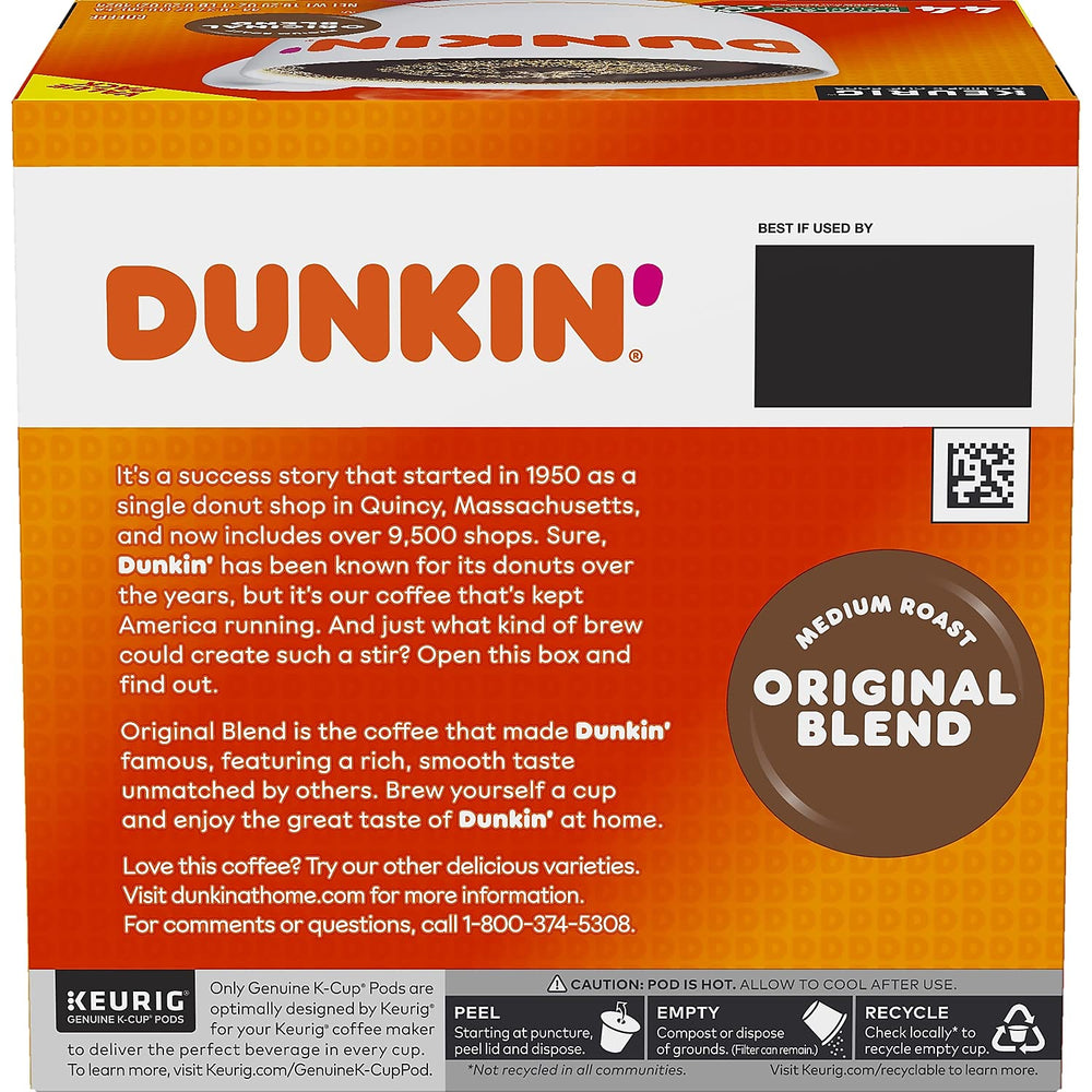 Dunkin' K-Cup in hand for size comparison illustrating single-serve convenience