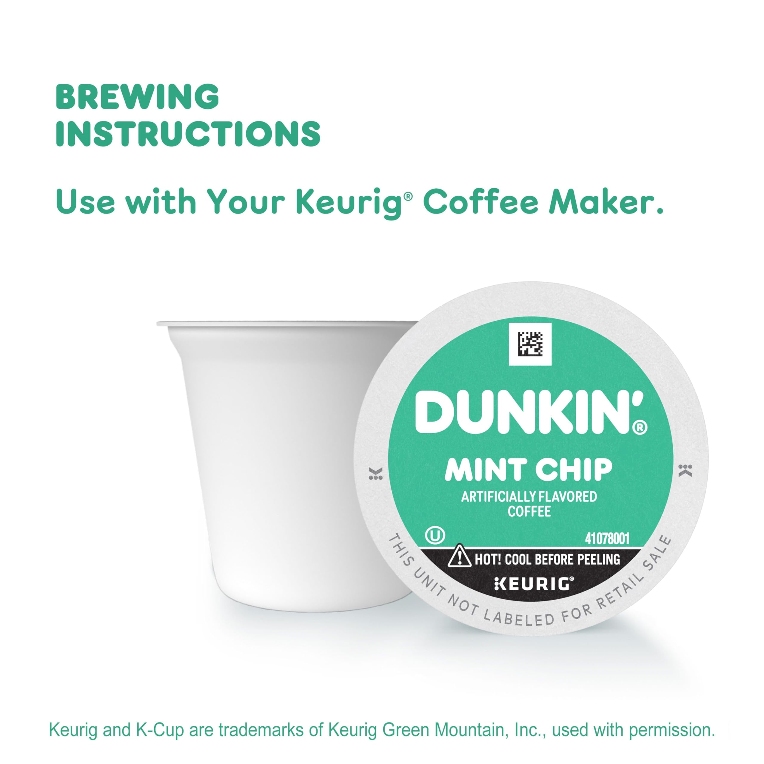 Dunkin' close-up of a Mint Chip K-Cup pod highlighting label clarity