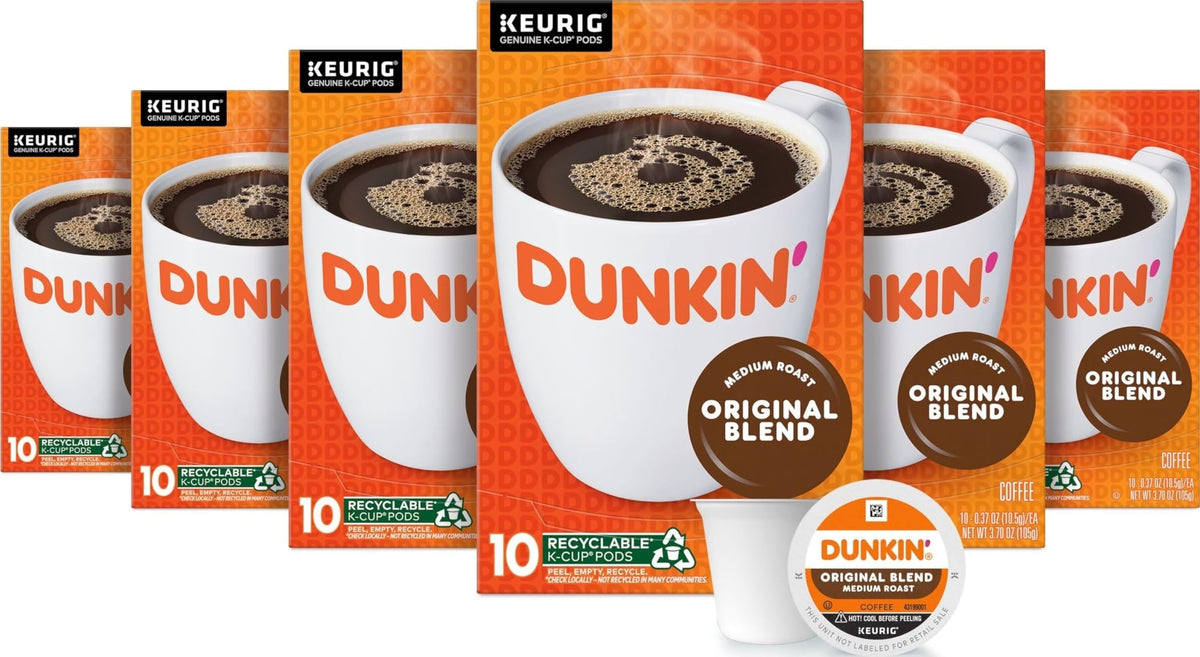 Dunkin' original blend front box showing branding and pod count for quick identification
